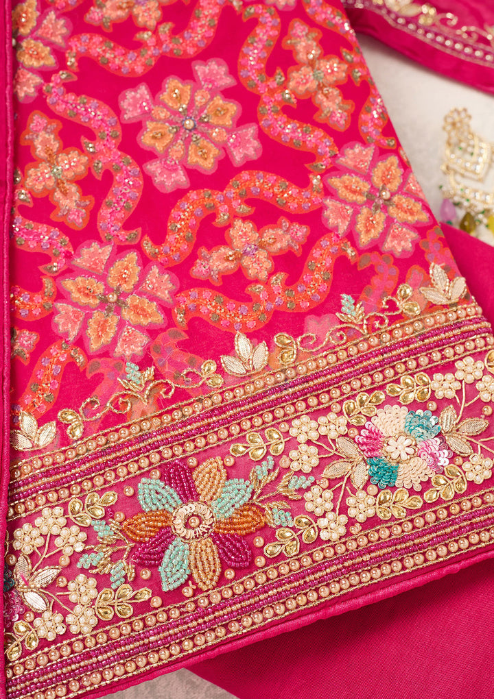 Rani Pink Stonework Georgette Unstitched Salwar Suit