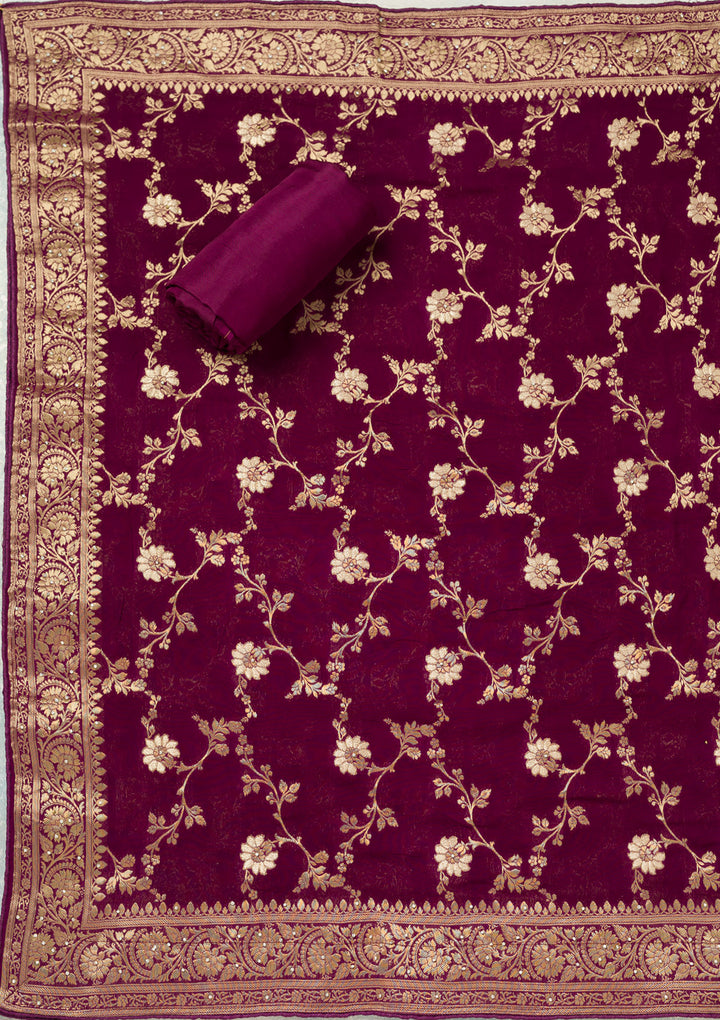 Purple Stonework (Gold) Dola Silk Unstitched Salwar Suit