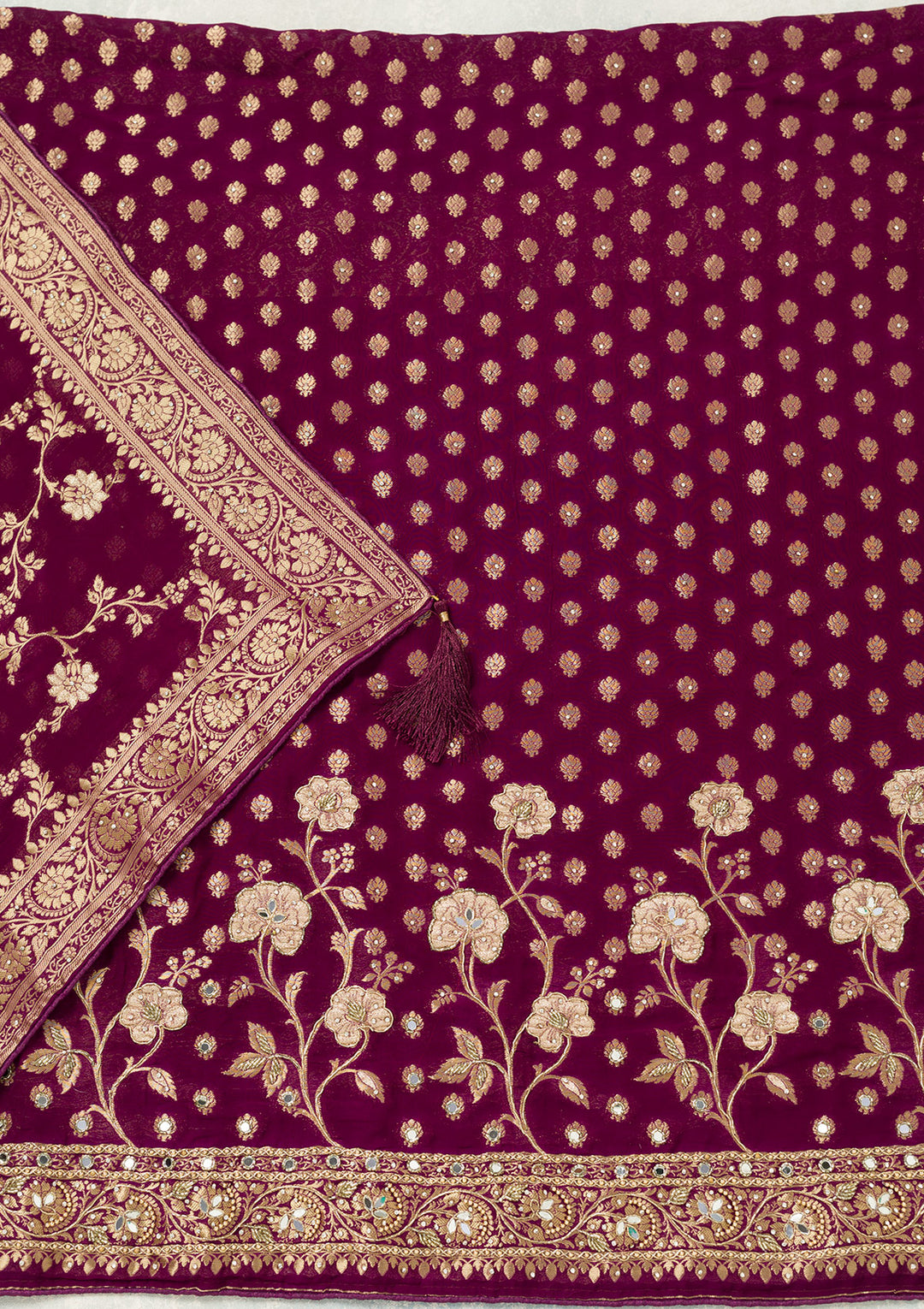 Purple Stonework (Gold) Dola Silk Unstitched Salwar Suit