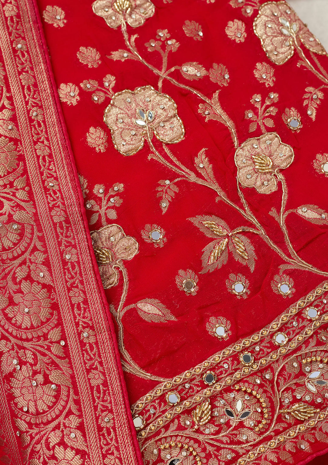 Rani Pink Stonework (Gold) Dola Silk Unstitched Salwar Suit