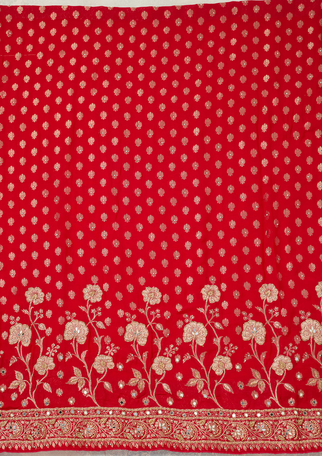 Rani Pink Stonework (Gold) Dola Silk Unstitched Salwar Suit