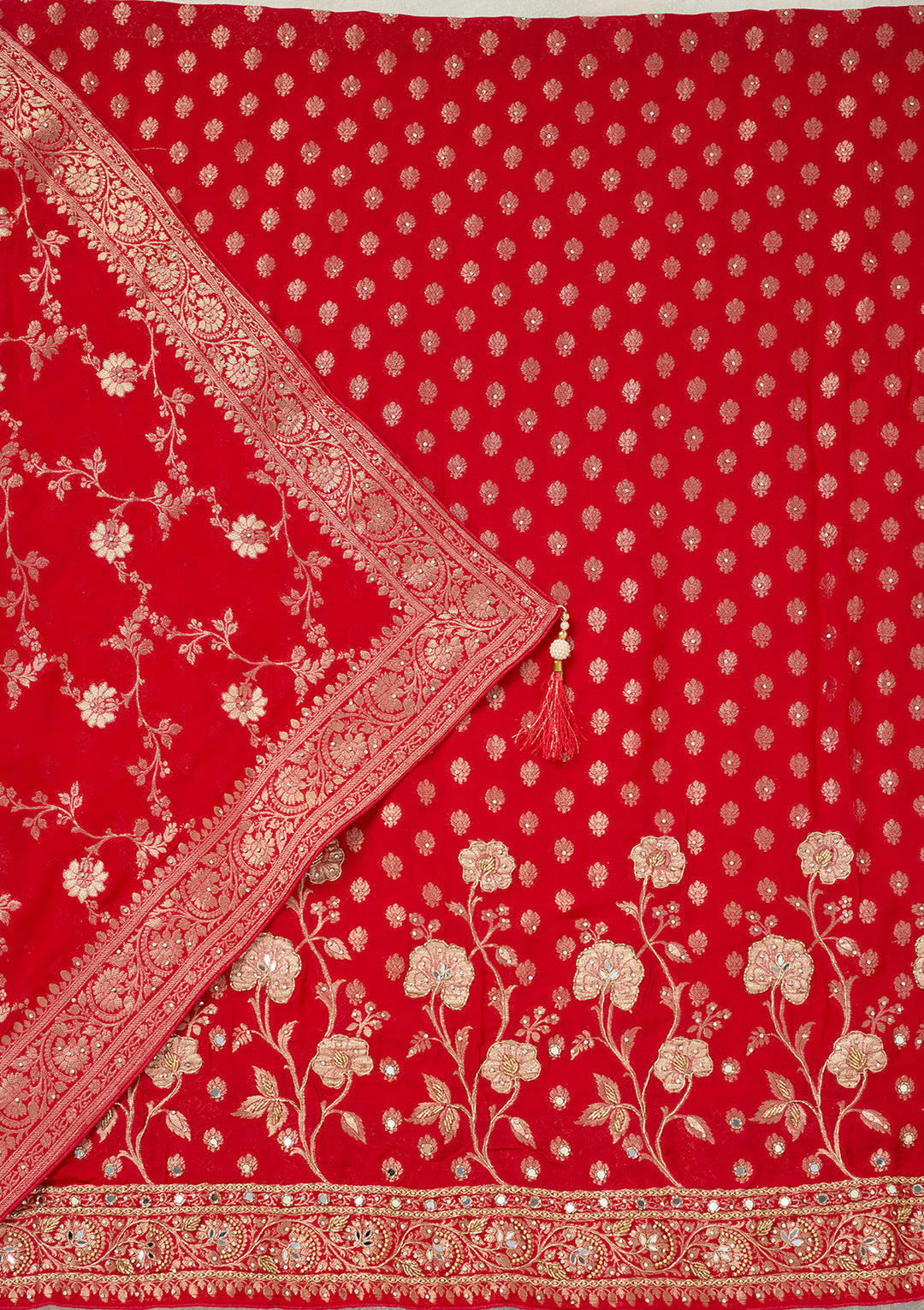 Rani Pink Stonework (Gold) Dola Silk Unstitched Salwar Suit