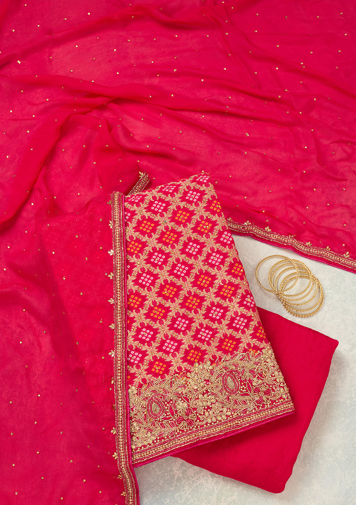 Rani Pink Stonework (Silver) Georgette Unstitched Salwar Suit