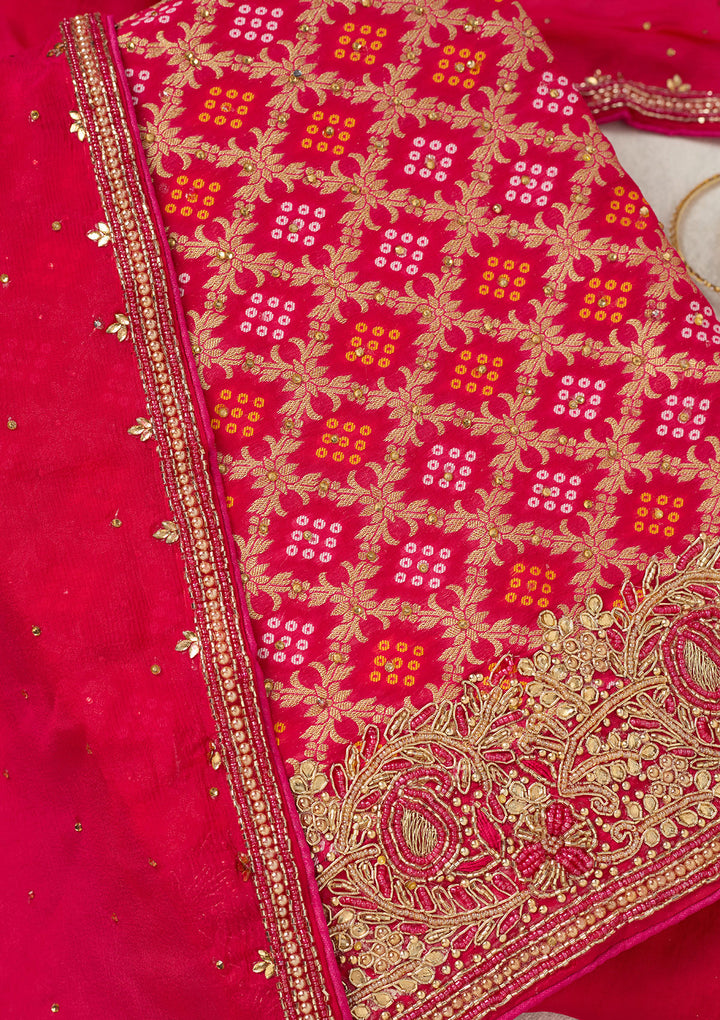 Rani Pink Stonework (Silver) Georgette Unstitched Salwar Suit