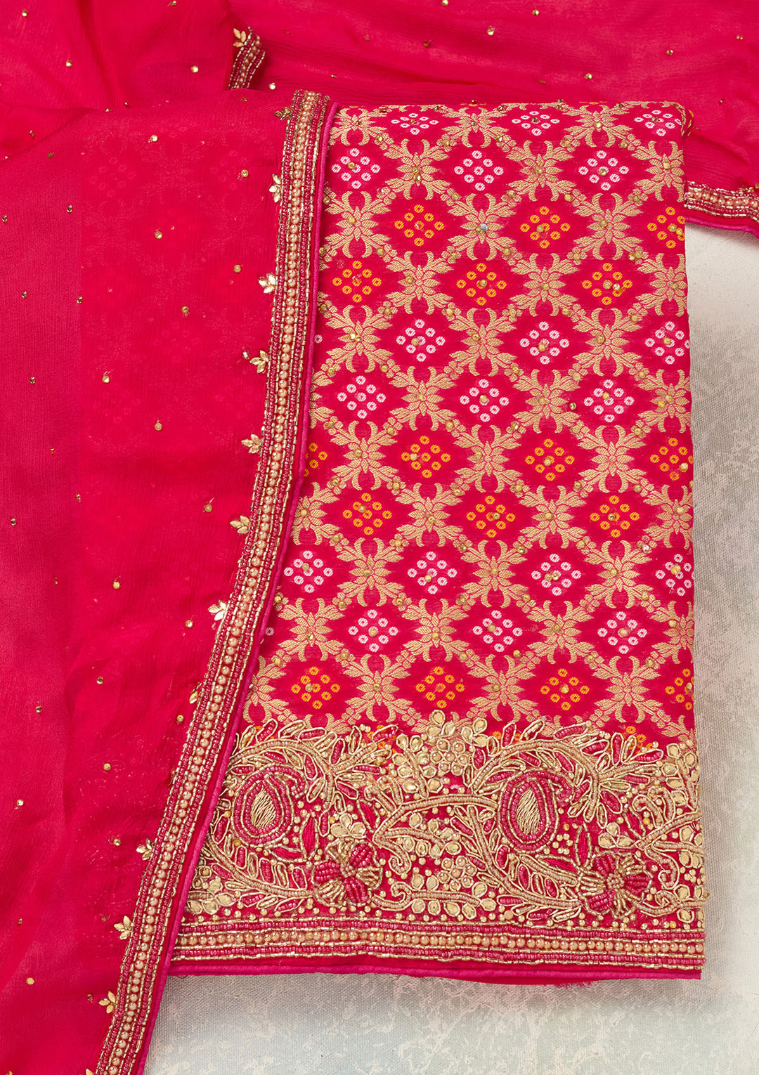 Rani Pink Stonework (Silver) Georgette Unstitched Salwar Suit