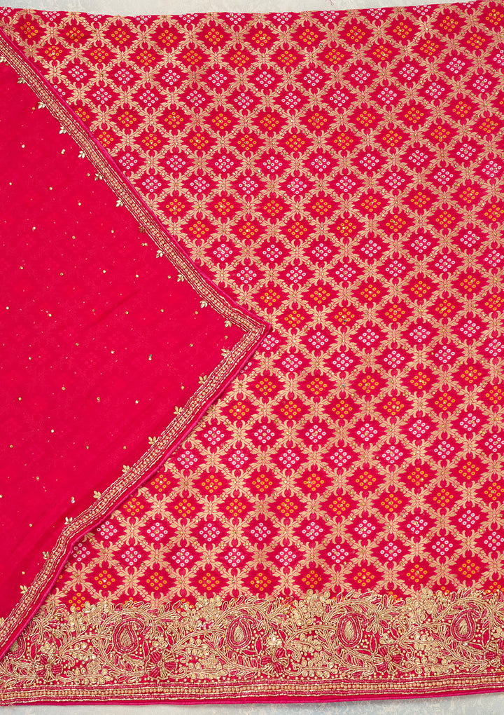 Rani Pink Stonework (Silver) Georgette Unstitched Salwar Suit