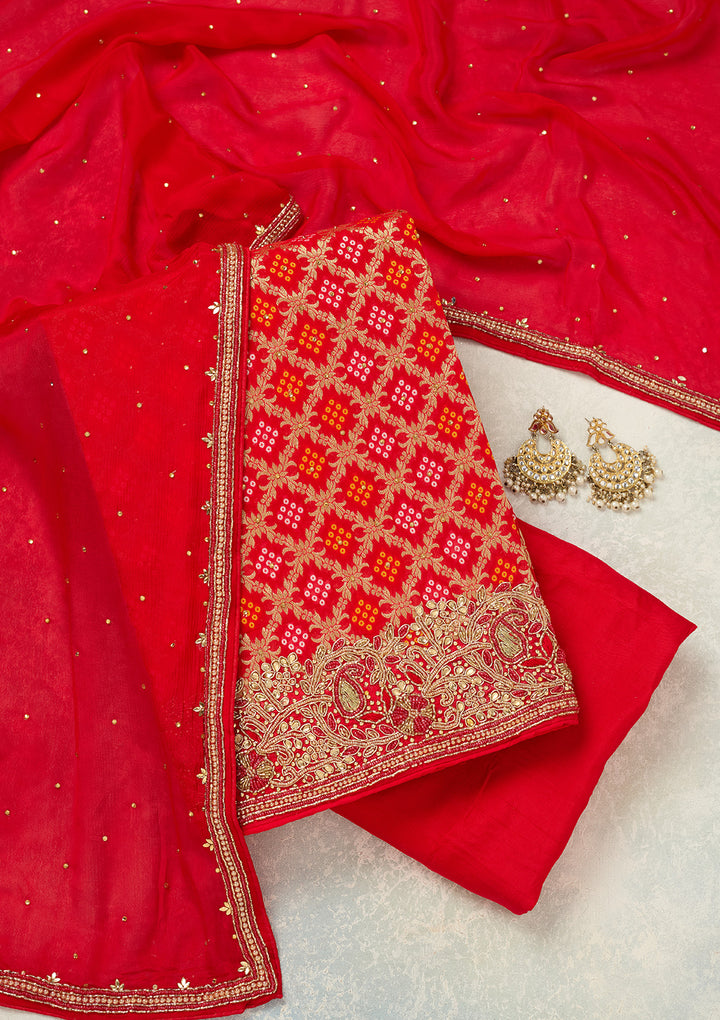 Red Stonework (Silver) Georgette Unstitched Salwar Suit