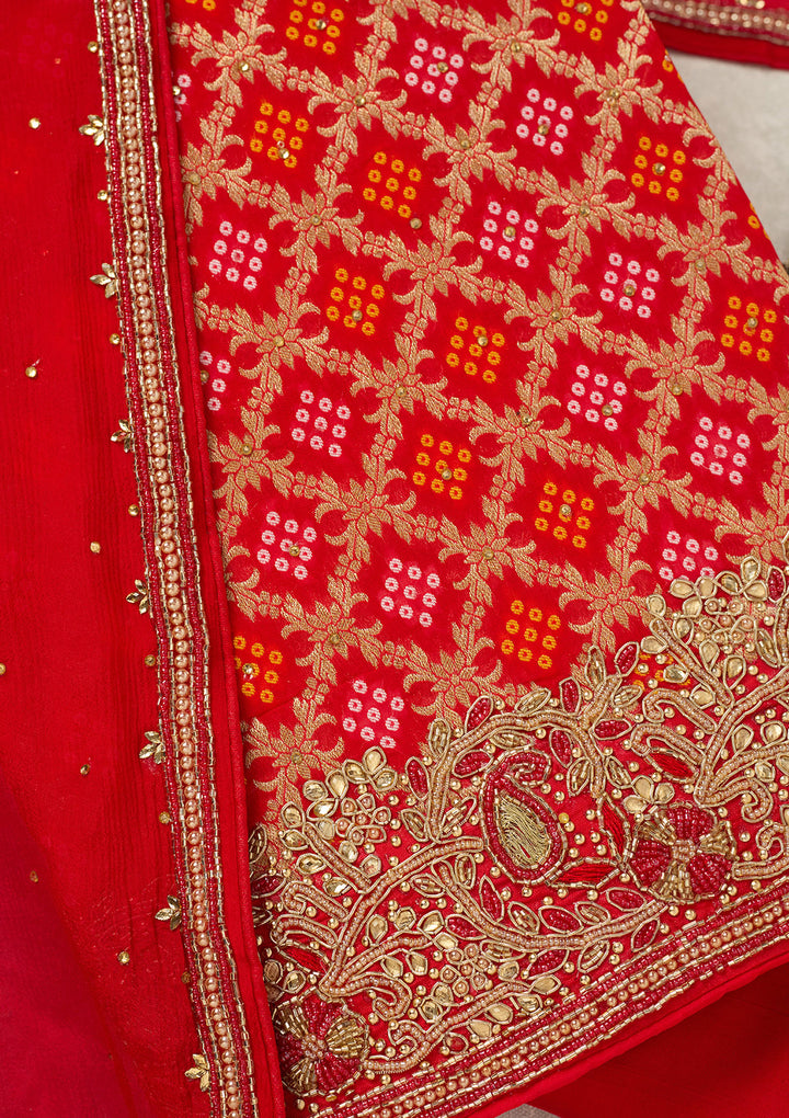 Red Stonework (Silver) Georgette Unstitched Salwar Suit
