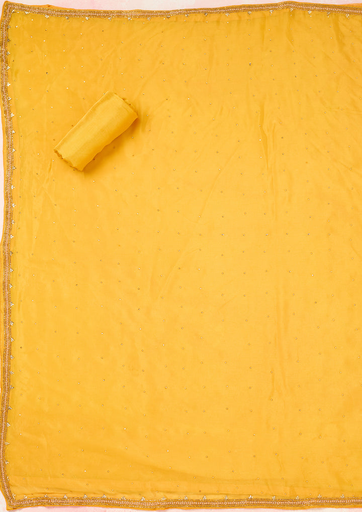 Yellow Stonework (Silver) Georgette Unstitched Salwar Suit