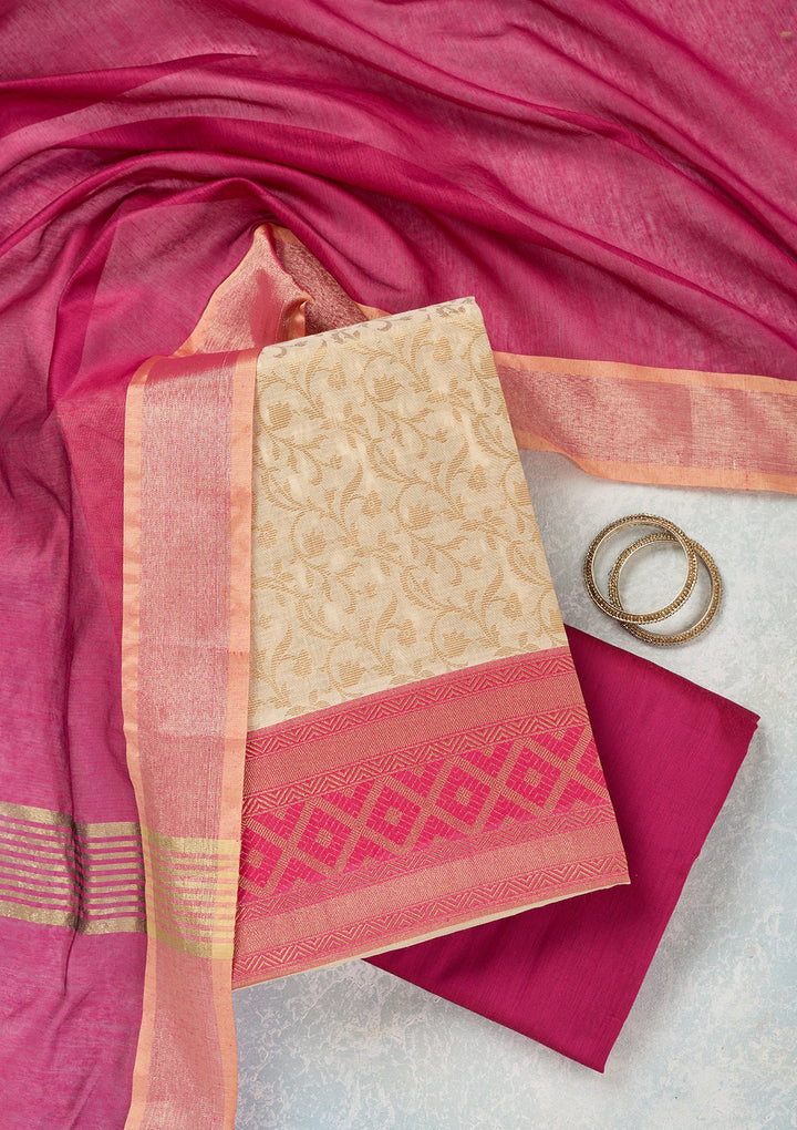 Cream Zariwork (Gold) Banarasi Unstitched Salwar Suit