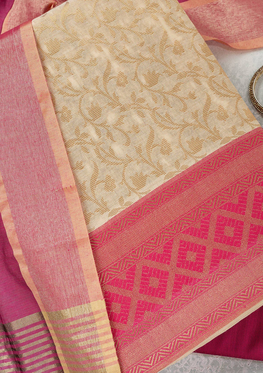 Cream Zariwork (Gold) Banarasi Unstitched Salwar Suit