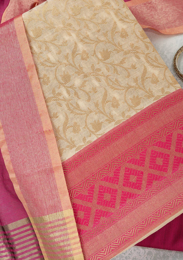 Cream Zariwork (Gold) Banarasi Unstitched Salwar Suit