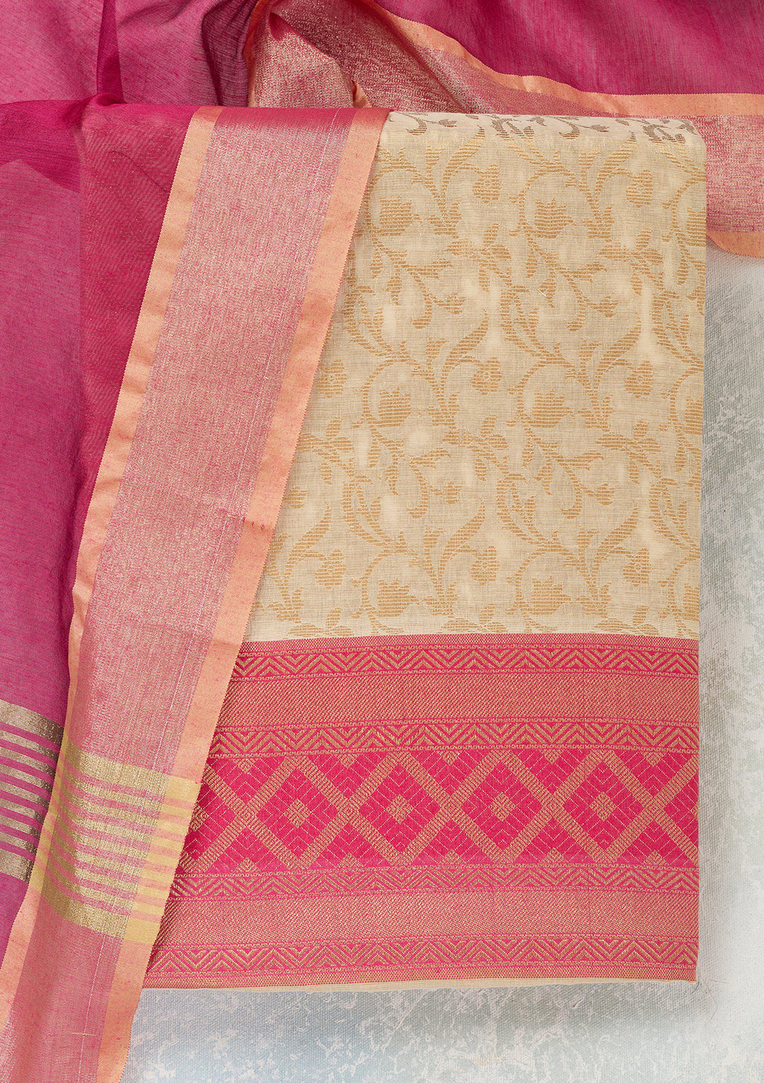 Cream Zariwork (Gold) Banarasi Unstitched Salwar Suit