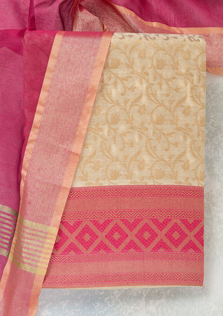 Cream Zariwork (Gold) Banarasi Unstitched Salwar Suit