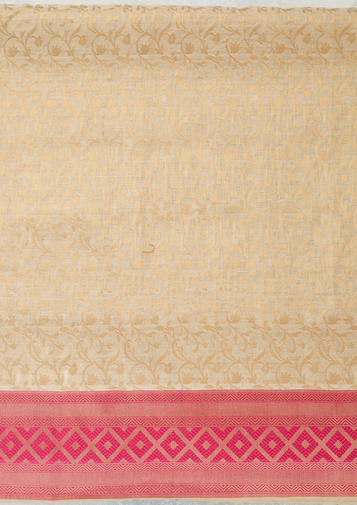 Cream Zariwork (Gold) Banarasi Unstitched Salwar Suit