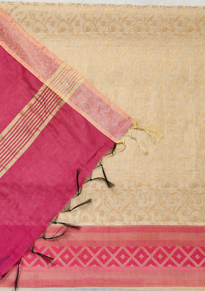 Cream Zariwork (Gold) Banarasi Unstitched Salwar Suit