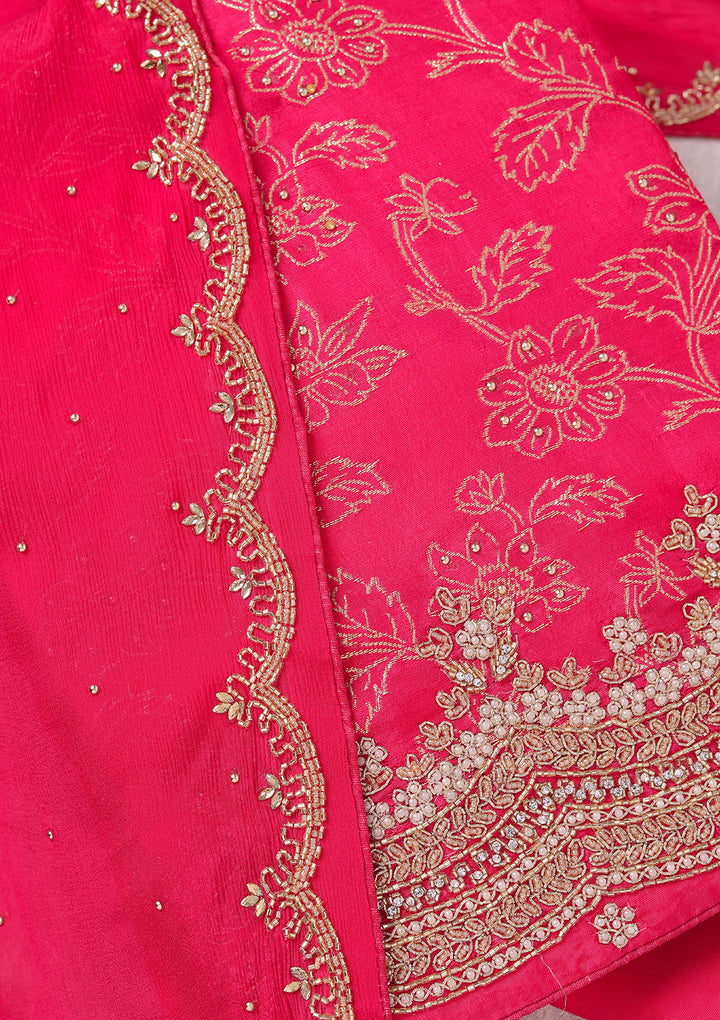 Rani Pink Pearlwork Dola Silk Unstitched Salwar Suit