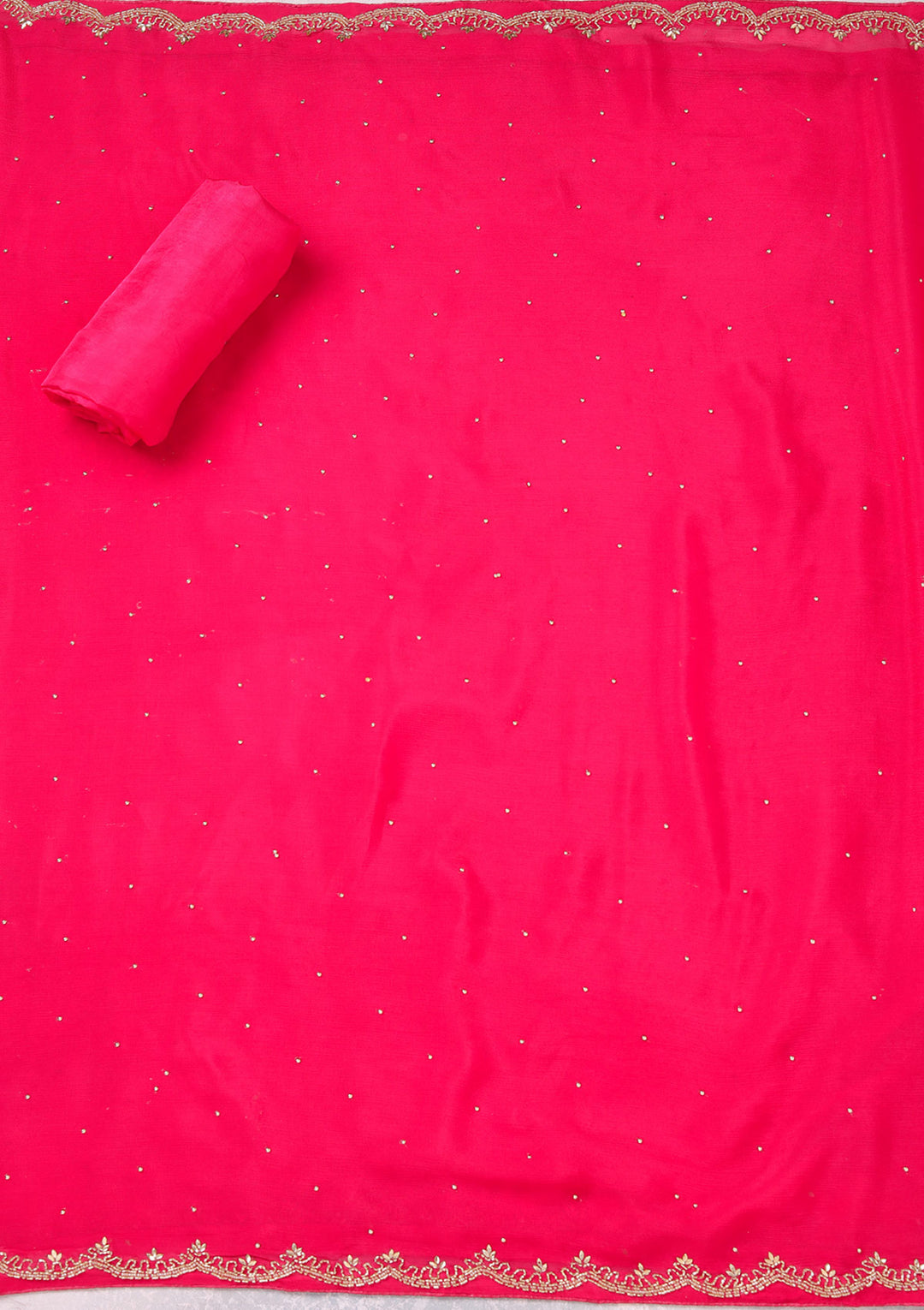 Rani Pink Pearlwork Dola Silk Unstitched Salwar Suit