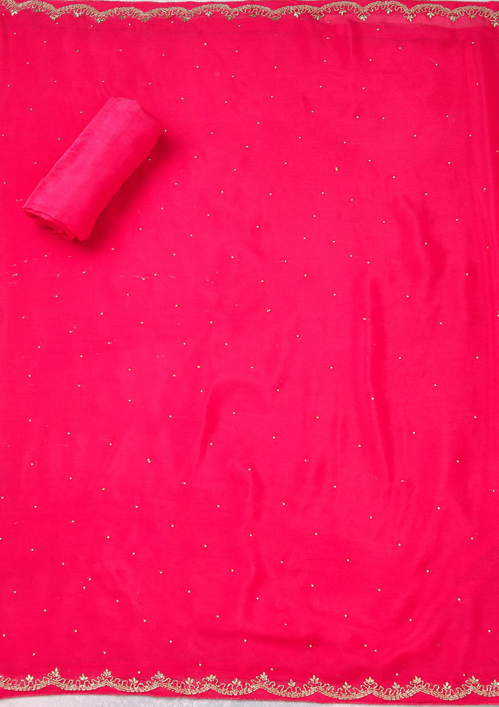 Rani Pink Pearlwork Dola Silk Unstitched Salwar Suit