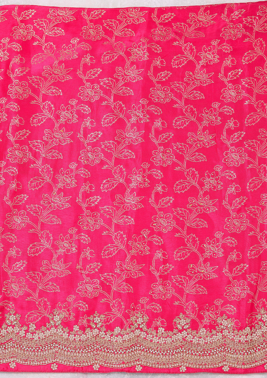 Rani Pink Pearlwork Dola Silk Unstitched Salwar Suit