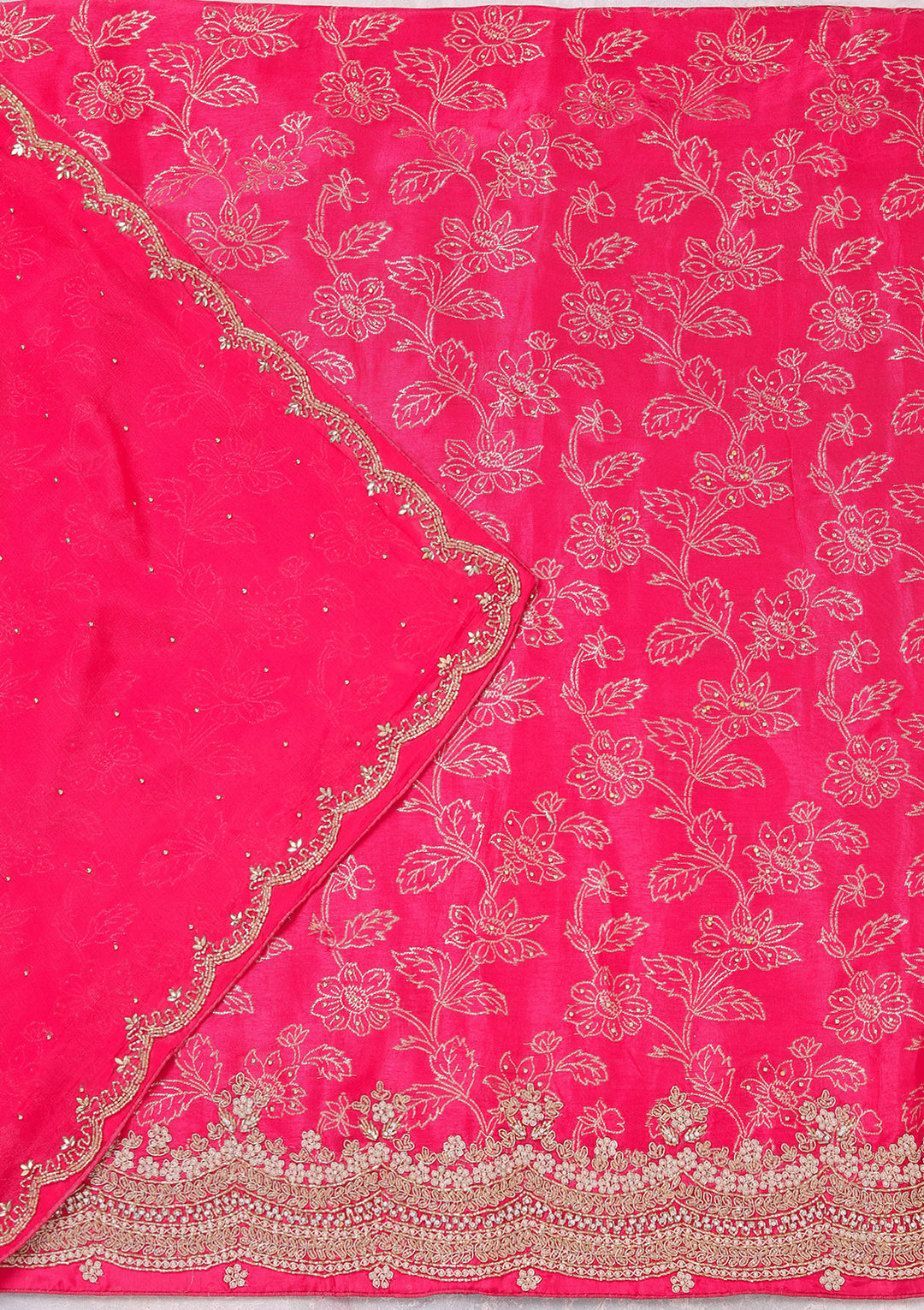 Rani Pink Pearlwork Dola Silk Unstitched Salwar Suit