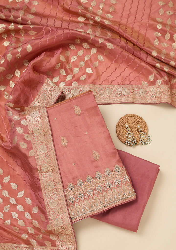 Onion Pink Stonework Dola Silk Unstitched Salwar Suit