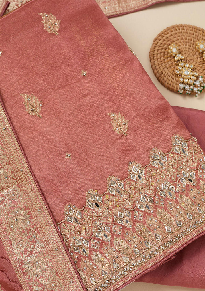 Onion Pink Stonework Dola Silk Unstitched Salwar Suit
