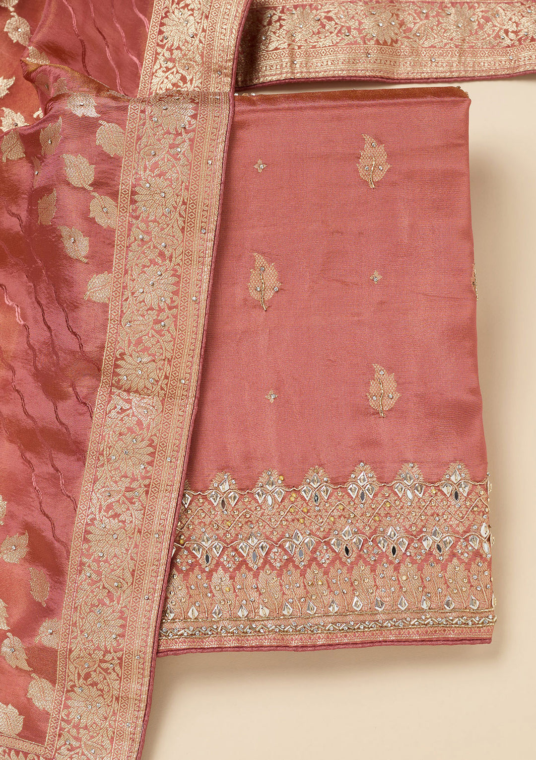 Onion Pink Stonework Dola Silk Unstitched Salwar Suit