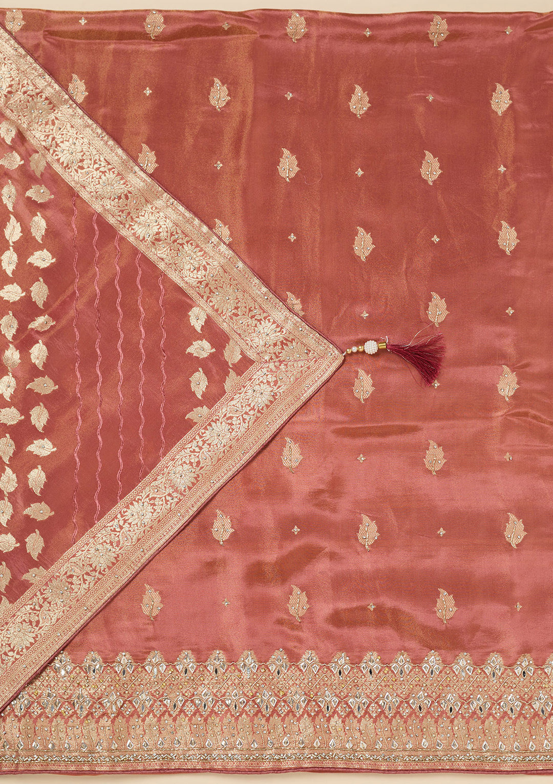 Onion Pink Stonework Dola Silk Unstitched Salwar Suit