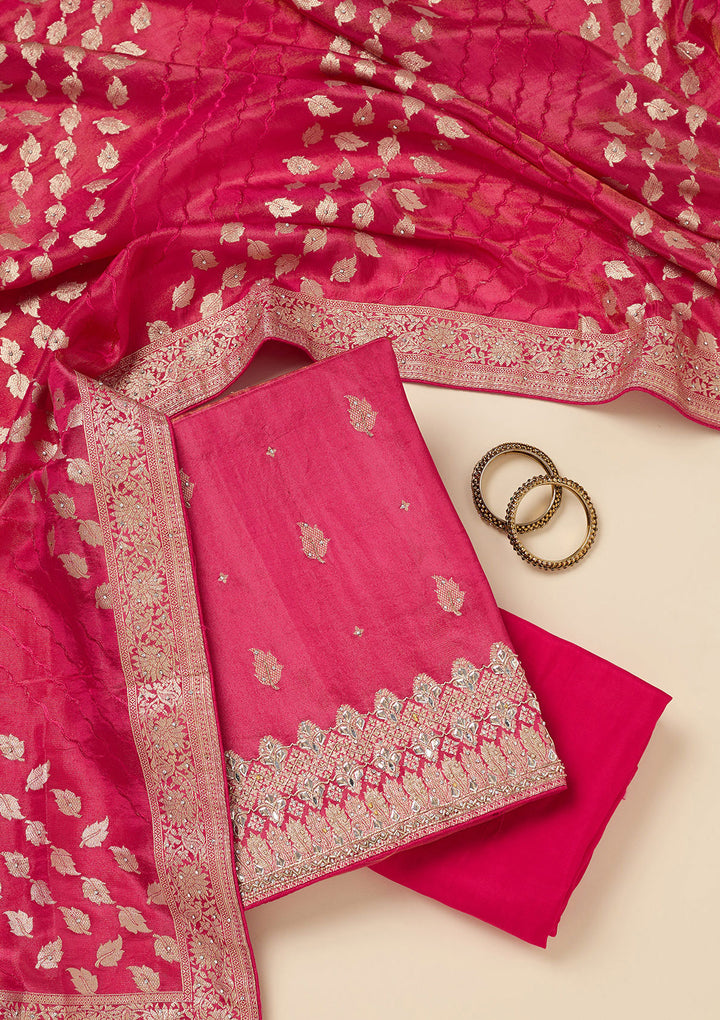 Pink Stonework Dola Silk Unstitched Salwar Suit