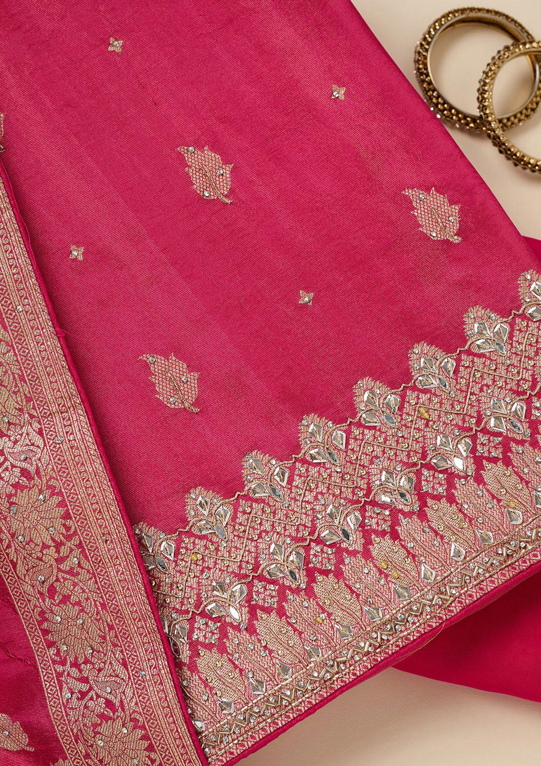 Pink Stonework Dola Silk Unstitched Salwar Suit