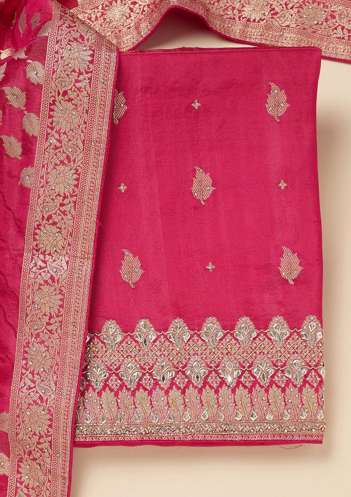 Pink Stonework Dola Silk Unstitched Salwar Suit