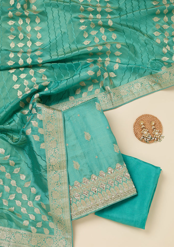 Sea Green Stonework Dola Silk Unstitched Salwar Suit