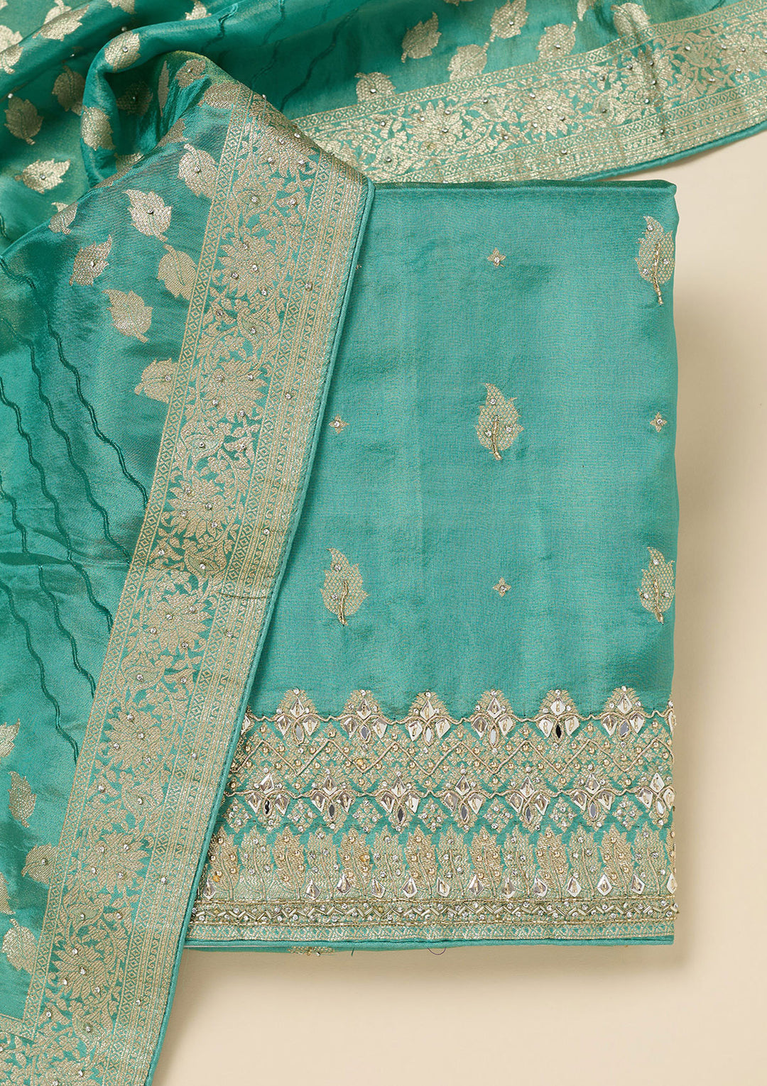 Sea Green Stonework Dola Silk Unstitched Salwar Suit