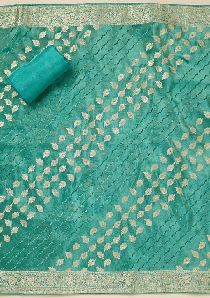 Sea Green Stonework Dola Silk Unstitched Salwar Suit