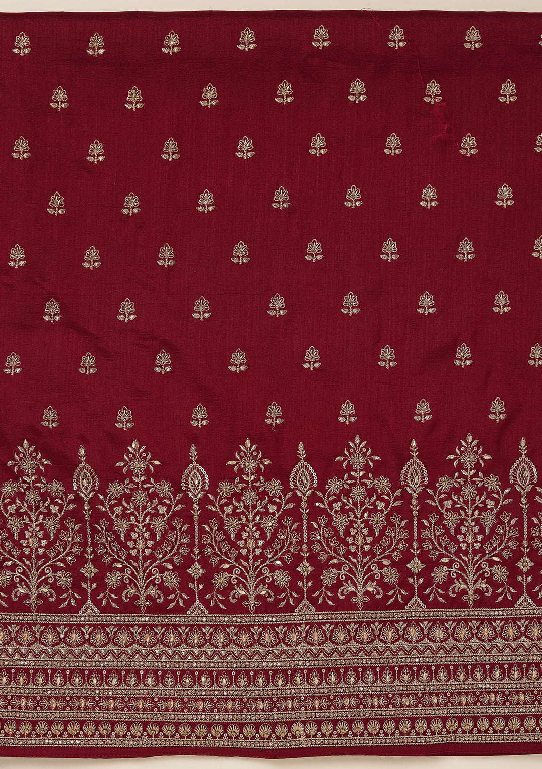 Maroon Zariwork (Gold) Soft Raw Silk Unstitched Salwar Suit