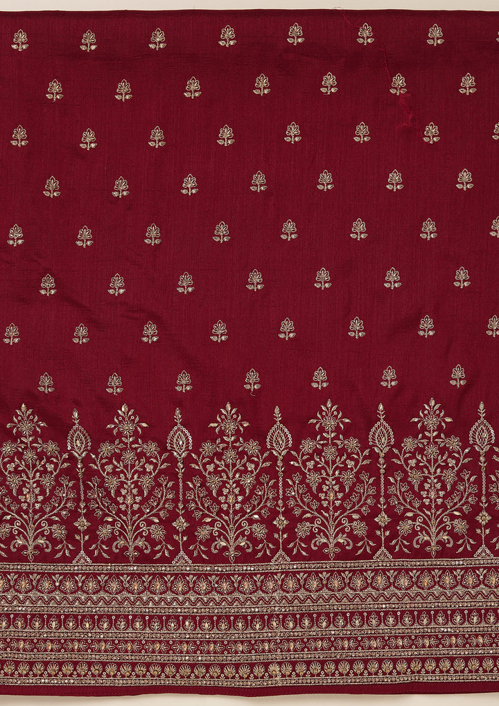 Maroon Zariwork (Gold) Soft Raw Silk Unstitched Salwar Suit