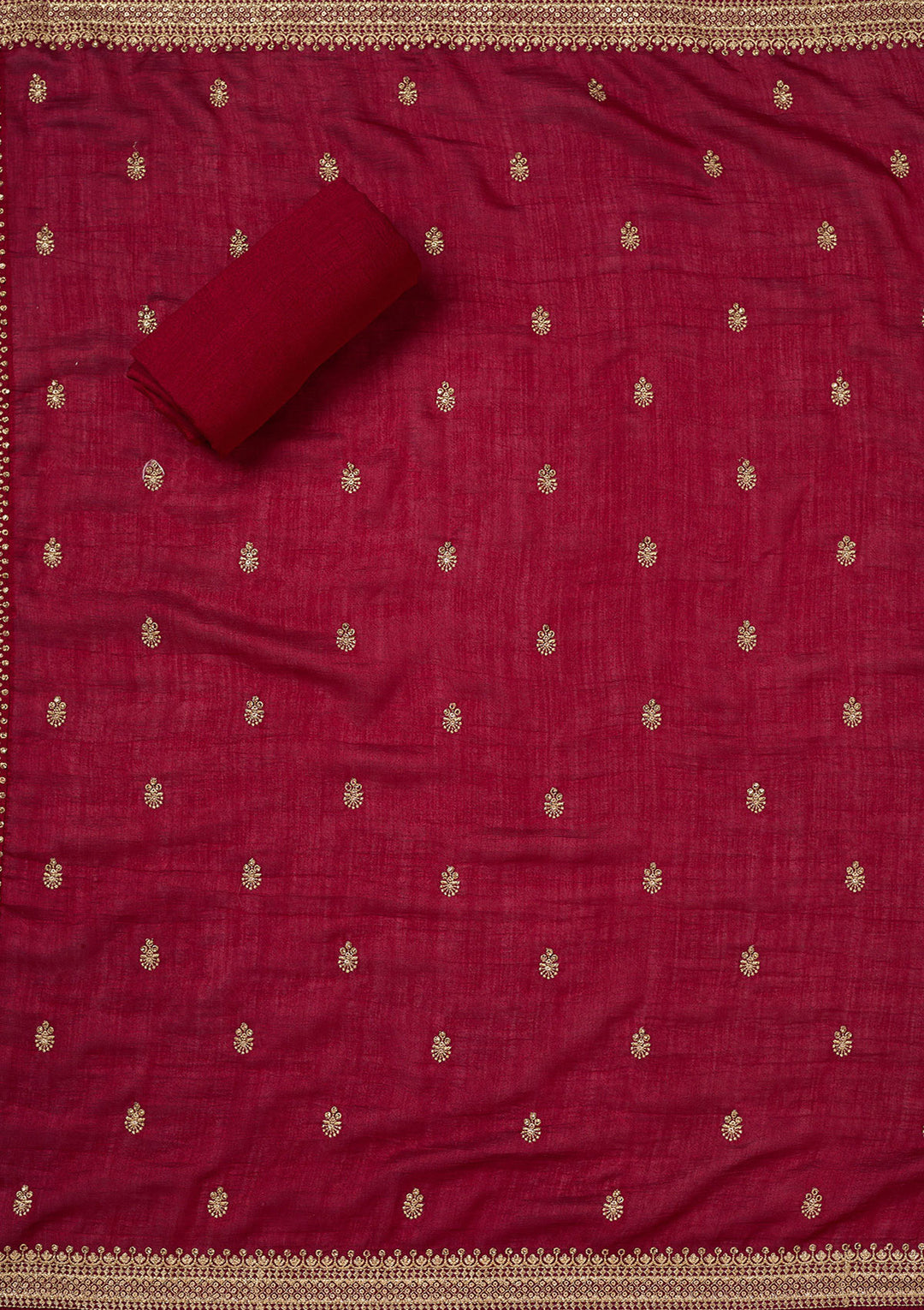 Maroon Zariwork (Gold) Soft Raw Silk Unstitched Salwar Suit