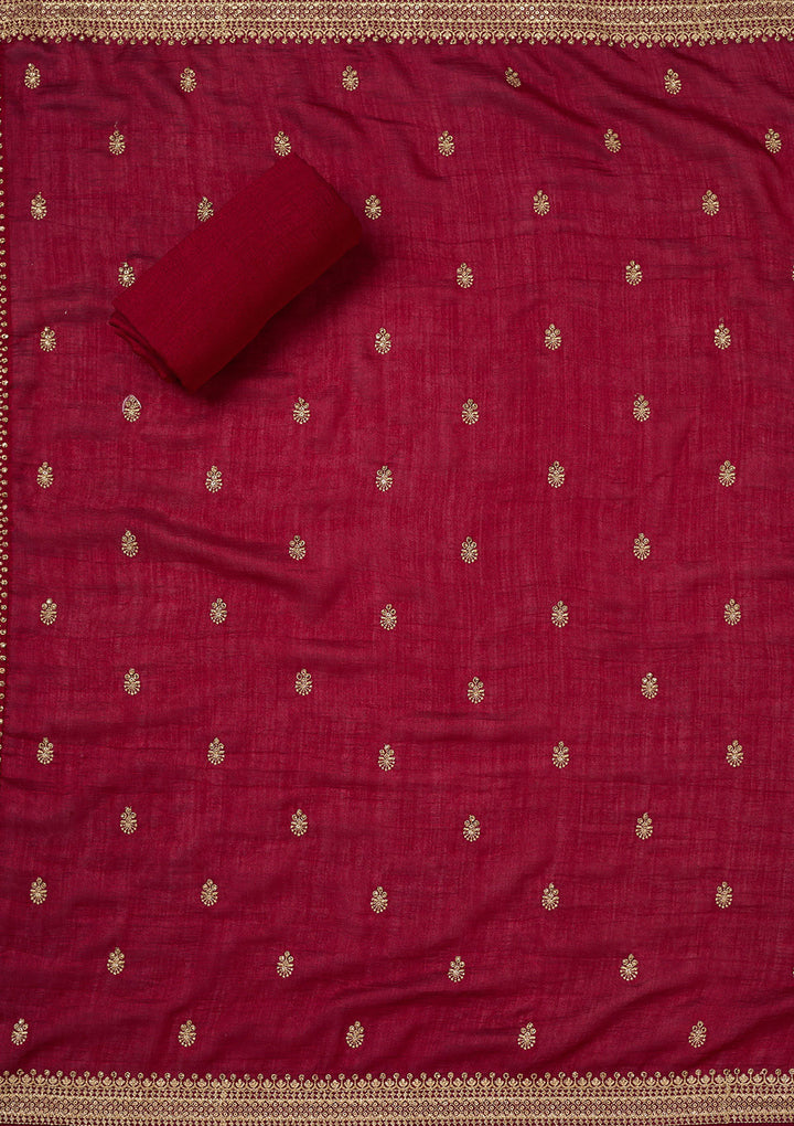 Maroon Zariwork (Gold) Soft Raw Silk Unstitched Salwar Suit