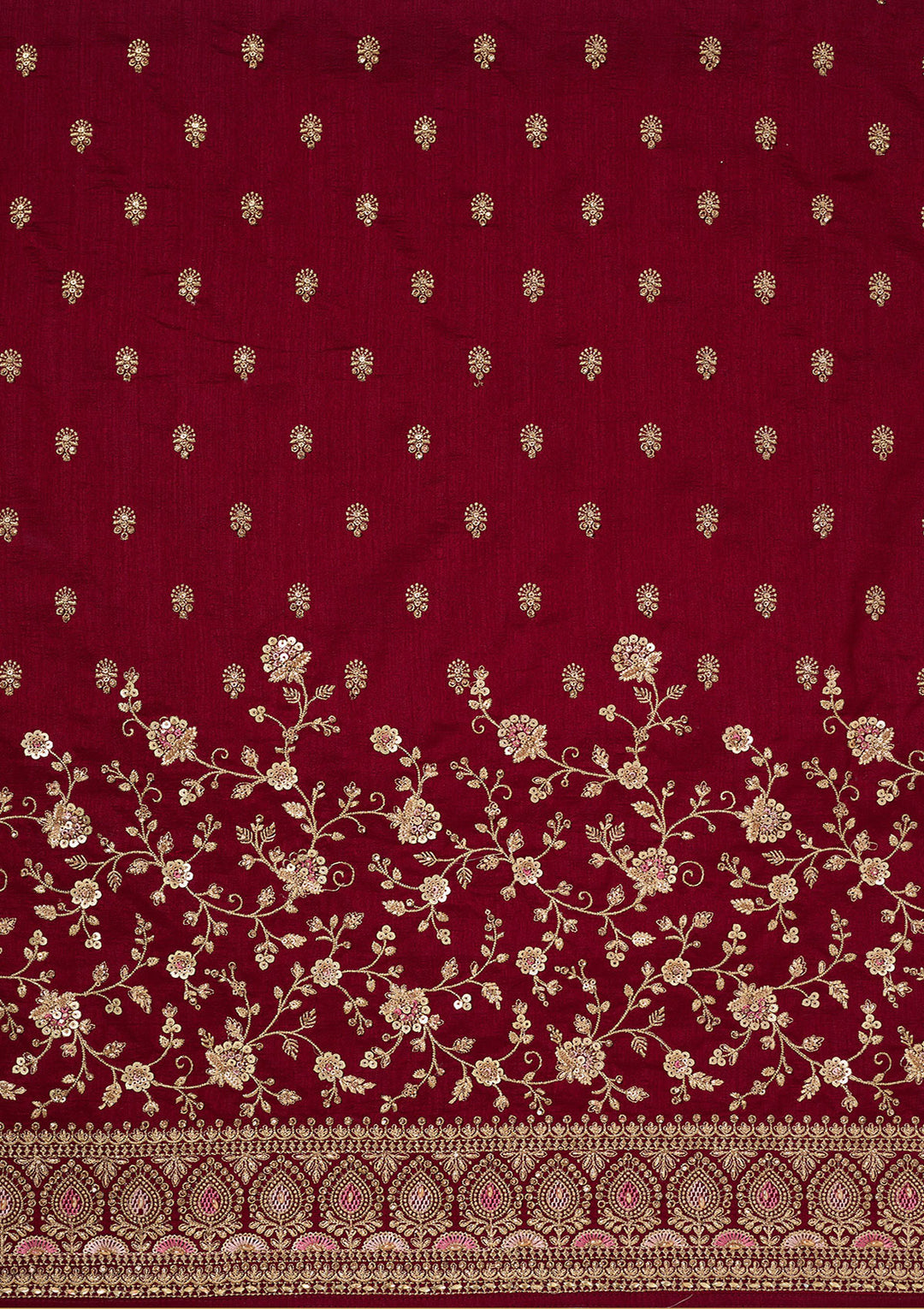 Maroon Zariwork (Gold) Soft Raw Silk Unstitched Salwar Suit