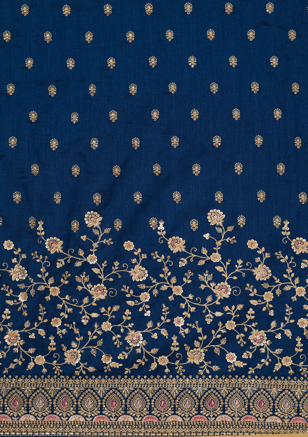 Peacock Blue Zariwork (Gold) Soft Raw Silk Unstitched Salwar Suit