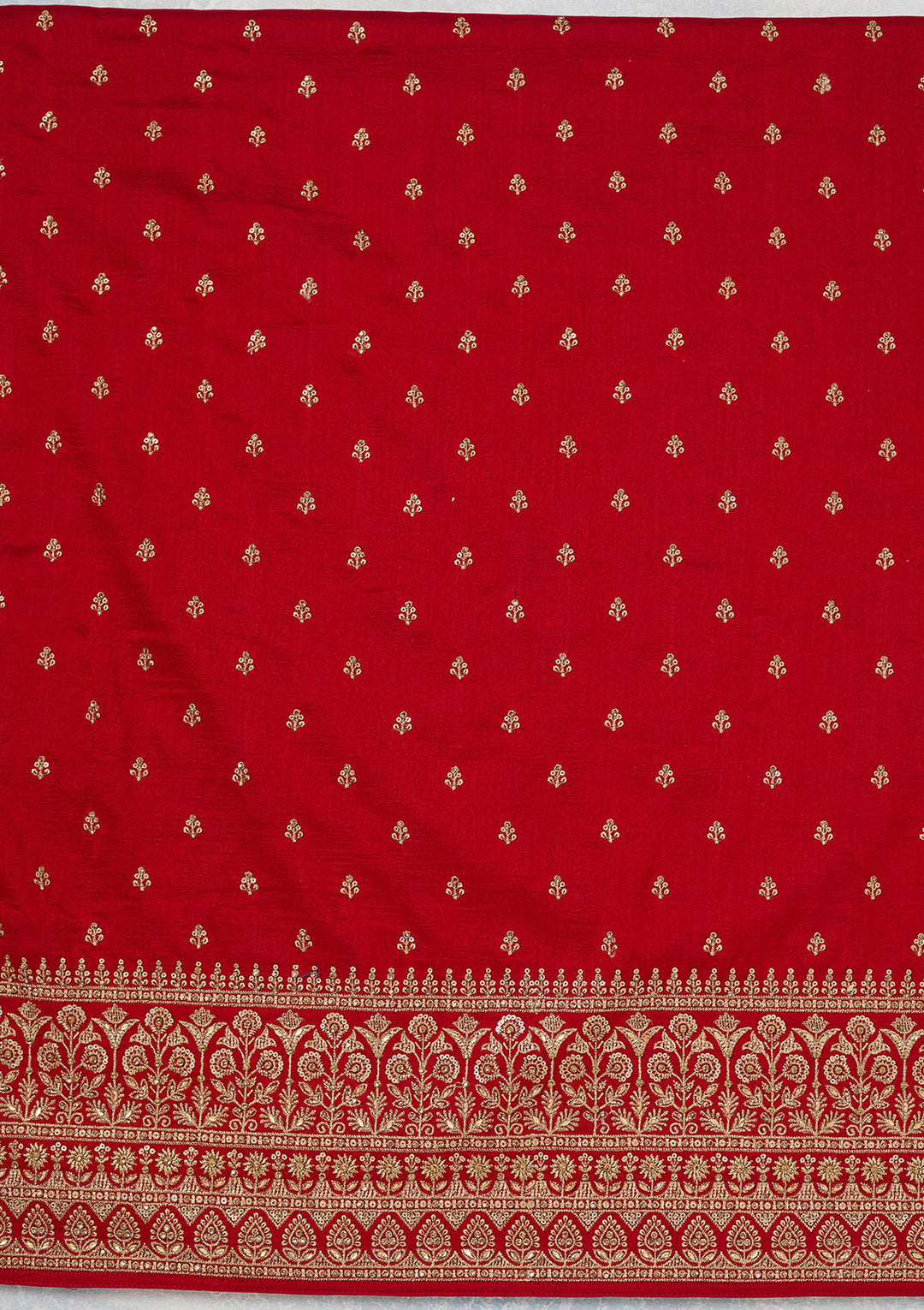 Red Zariwork (Gold) Soft Raw Silk Unstitched Salwar Suit