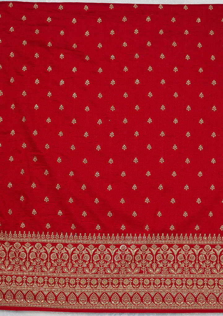Red Zariwork (Gold) Soft Raw Silk Unstitched Salwar Suit