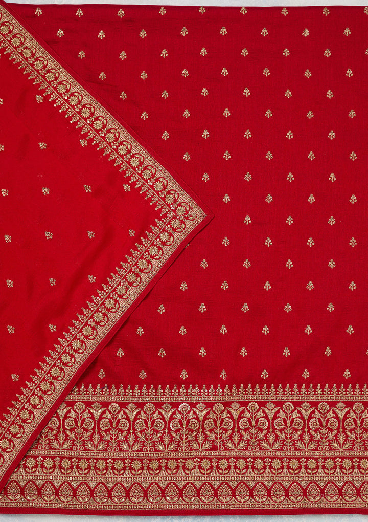 Red Zariwork (Gold) Soft Raw Silk Unstitched Salwar Suit