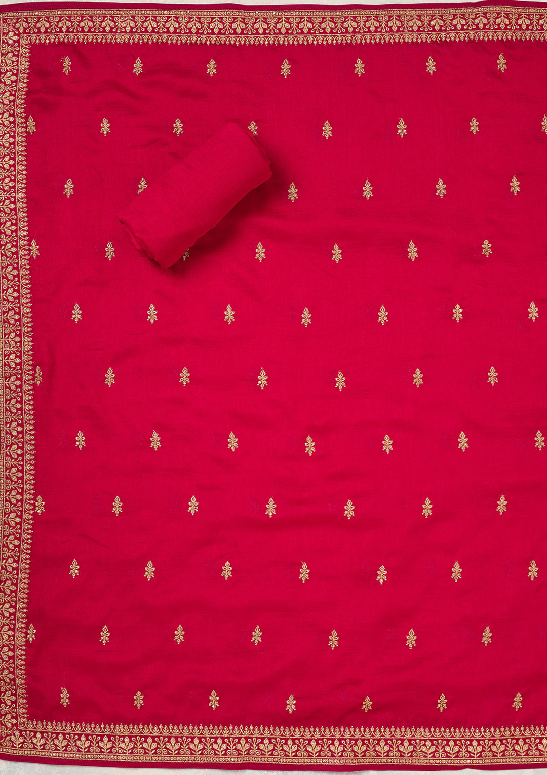 Rani Pink Zariwork (Gold) Soft Raw Silk Unstitched Salwar Suit