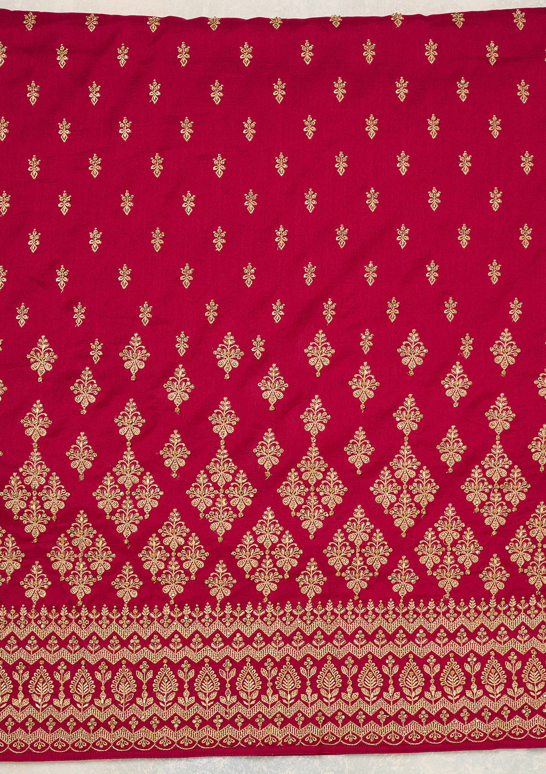 Rani Pink Zariwork (Gold) Soft Raw Silk Unstitched Salwar Suit
