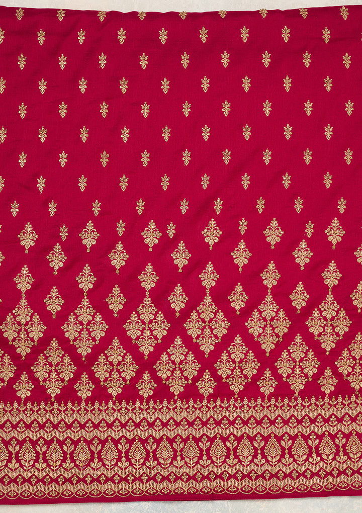 Rani Pink Zariwork (Gold) Soft Raw Silk Unstitched Salwar Suit