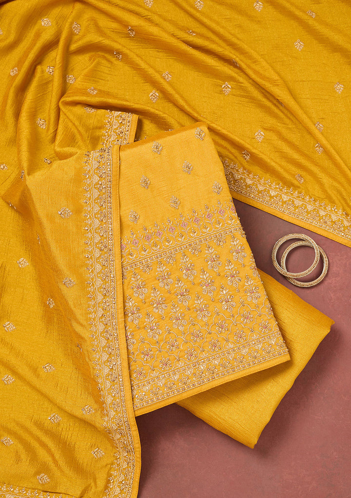 Mustard Cording Soft Raw Silk Unstitched Salwar Suit