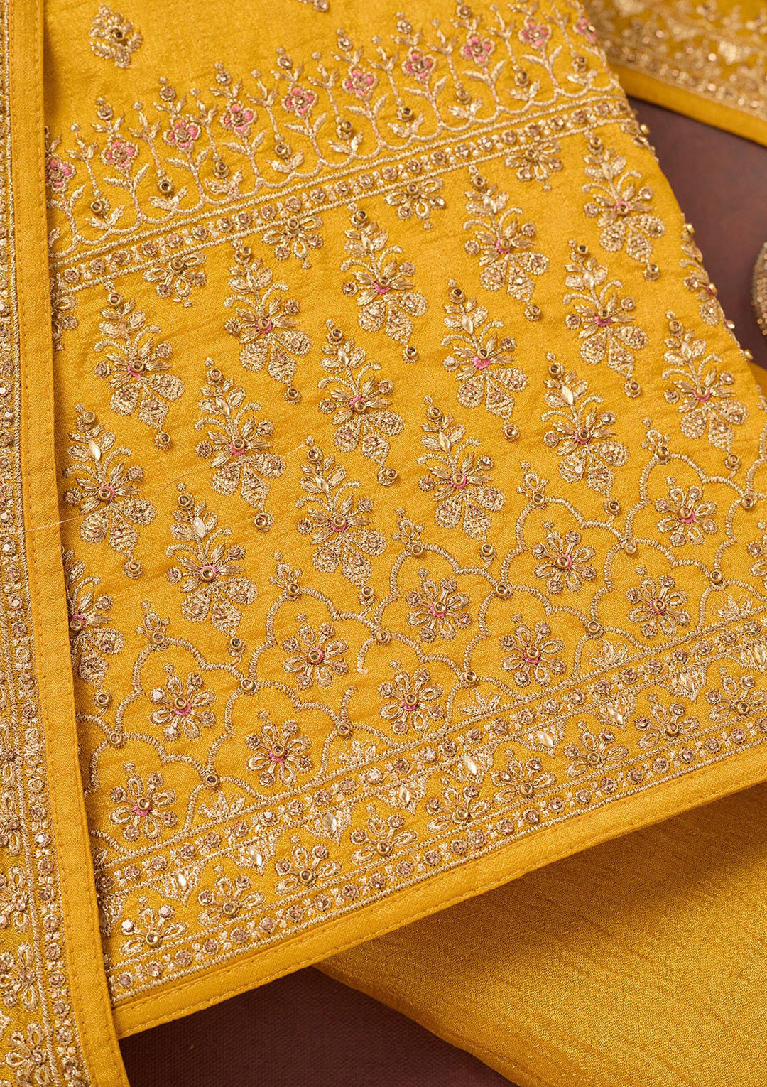 Mustard Cording Soft Raw Silk Unstitched Salwar Suit
