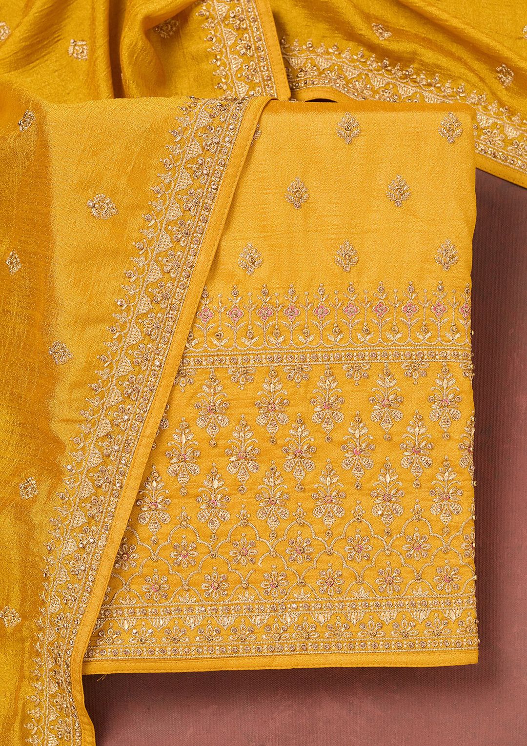 Mustard Cording Soft Raw Silk Unstitched Salwar Suit